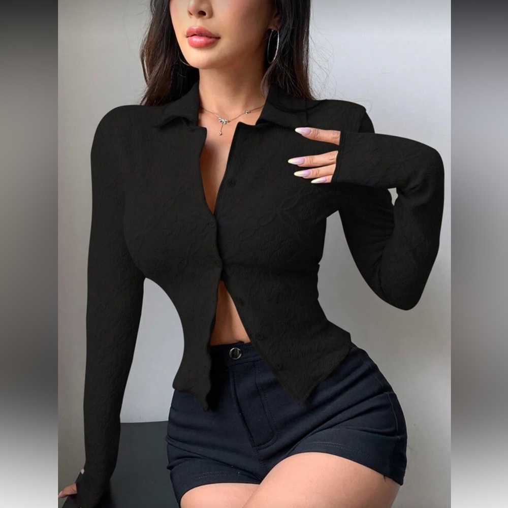 NEW Chic Black Button Down Women's Shirt